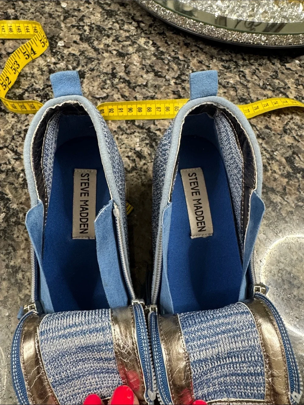 Steve Madden Blue Knit Wedge Sneaker with Side Zip EUC 1